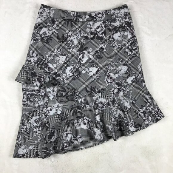 RACHEL ROY Gray Plaid Floral Asymmetrical Skirt NWOT 8 - Picture 6 of 7